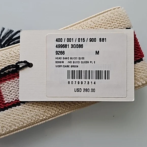 Gucci Red, Green, and Ivory Monogram Logo Elastic Headband Unisex - Picture 7 of 7
